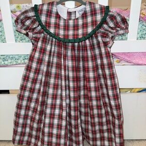 Plaid Kids Dress with Green Trim